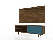 Liberty 62.99 mid-century modern TV stand and panel with solid wood legs in rustic brown and aqua blue by Manhattan Comfort additional picture 2