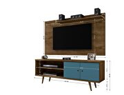 Liberty 62.99 mid-century modern TV stand and panel with solid wood legs in rustic brown and aqua blue by Manhattan Comfort additional picture 3