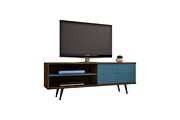 Liberty 62.99 mid-century modern TV stand and panel with solid wood legs in rustic brown and aqua blue by Manhattan Comfort additional picture 6
