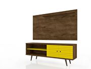 Liberty 62.99 mid-century modern TV stand and panel with solid wood legs in rustic brown and yellow by Manhattan Comfort additional picture 2