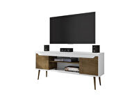 62.99 tv stand white and rustic brown with 2 media shelves and 2 storage shelves in white and rustic brown with solid wood legs by Manhattan Comfort additional picture 3