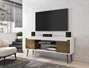 62.99 tv stand white and rustic brown with 2 media shelves and 2 storage shelves in white and rustic brown with solid wood legs by Manhattan Comfort additional picture 4