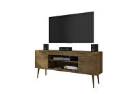 62.99 TV stand rustic brown with 2 media shelves and 2 storage shelves in rustic brown with solid wood legs by Manhattan Comfort additional picture 6