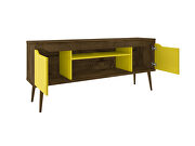 62.99 TV stand rustic brown and yellow with 2 media shelves and 2 storage shelves in rustic brown and yellow with solid wood legs by Manhattan Comfort additional picture 4