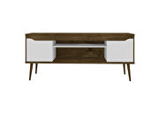62.99 TV stand rustic brown and white with 2 media shelves and 2 storage shelves in rustic brown and white with solid wood legs by Manhattan Comfort additional picture 2