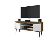 62.99 TV stand rustic brown and white with 2 media shelves and 2 storage shelves in rustic brown and white with solid wood legs by Manhattan Comfort additional picture 8
