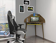 Corner desk with keyboard shelf in rustic brown and yellow by Manhattan Comfort additional picture 8