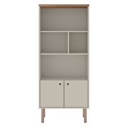Modern display bookcase cabinet with 5 shelves in off white and nature additional photo 2 of 10