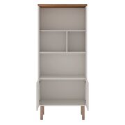 Modern display bookcase cabinet with 5 shelves in off white and nature additional photo 4 of 10