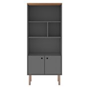 Modern display bookcase cabinet with 5 shelves in gray and nature additional photo 2 of 11
