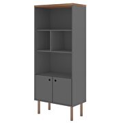 Modern display bookcase cabinet with 5 shelves in gray and nature by Manhattan Comfort additional picture 8