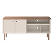 53.54 modern TV stand with media shelves and solid wood legs in off white and nature by Manhattan Comfort additional picture 2