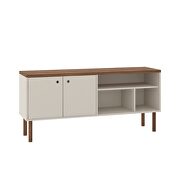 53.54 modern TV stand with media shelves and solid wood legs in off white and nature by Manhattan Comfort additional picture 7