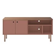 53.54 modern TV stand with media shelves and solid wood legs in ceramic pink and nature by Manhattan Comfort additional picture 2