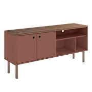 53.54 modern TV stand with media shelves and solid wood legs in ceramic pink and nature by Manhattan Comfort additional picture 7
