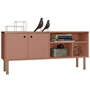 53.54 modern TV stand with media shelves and solid wood legs in ceramic pink and nature by Manhattan Comfort additional picture 8