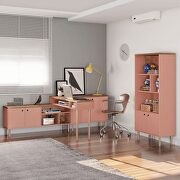 53.54 modern TV stand with media shelves and solid wood legs in ceramic pink and nature by Manhattan Comfort additional picture 9