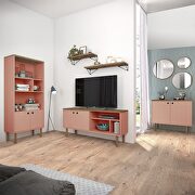 53.54 modern TV stand with media shelves and solid wood legs in ceramic pink and nature by Manhattan Comfort additional picture 10