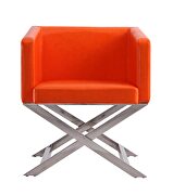 Orange and polished chrome faux leather lounge accent chair additional photo 3 of 5