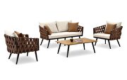 4-piece metal patio conversation set with brown and white cushions additional photo 2 of 6