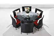 Black 7-piece rattan outdoor dining set with red and white cushions by Manhattan Comfort additional picture 2