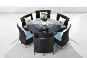 Black 7-piece rattan outdoor dining set with sky blue and white cushions by Manhattan Comfort additional picture 5