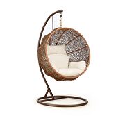 Metal and rattan hanging lounge egg patio swing with cream cushion additional photo 2 of 5