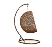 Metal and rattan hanging lounge egg patio swing with cream cushion additional photo 5 of 5