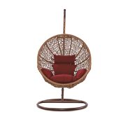 Metal and rattan hanging lounge egg patio swing with red cushion by Manhattan Comfort additional picture 3