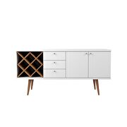 4 bottle wine rack sideboard buffet stand with 3 drawers and 2 shelves in white gloss and maple cream by Manhattan Comfort additional picture 2
