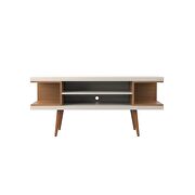 53.14 TV stand with splayed wooden legs and 4 shelves in off white and maple cream by Manhattan Comfort additional picture 2