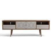 70.86 mid- century modern TV stand with solid wood legs in off white and maple cream by Manhattan Comfort additional picture 2