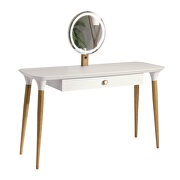 Vanity table with led light mirror and organization in off white and cinnamon by Manhattan Comfort additional picture 7