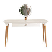 Vanity table with led light mirror and organization in off white and cinnamon by Manhattan Comfort additional picture 9