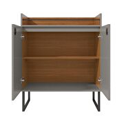 31.49 modern buffet stand with safety display shelf and steel legs in gray and wood by Manhattan Comfort additional picture 4