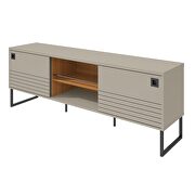 70.47 modern TV stand with media shelves and steel legs in off white and wood by Manhattan Comfort additional picture 8