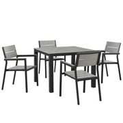 Gray/Brown outdoor 5pcs dining table + chairs set by Modway additional picture 2