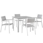 Light gray / white outdoor 5pcs dining table + chairs set by Modway additional picture 2