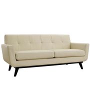 Beige leather retro style loveseat additional photo 3 of 3