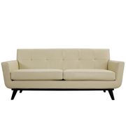 Beige leather retro style loveseat additional photo 4 of 3