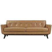 Tan caramel leather retro style sofa additional photo 3 of 3