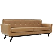 Tan caramel leather retro style sofa additional photo 4 of 3