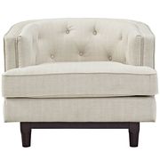Tufted back mid-century style beige fabric chair additional photo 2 of 4
