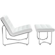 White tufted vinyl leather chair + ottoman set by Modway additional picture 3