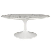 Oval-shaped artificial marble coffee table in white by Modway additional picture 2