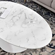 Oval-shaped artificial marble coffee table in white additional photo 2 of 7