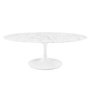 Oval-shaped artificial marble coffee table in white additional photo 4 of 7