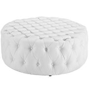Upholstered vinyl ottoman in white additional photo 2 of 3