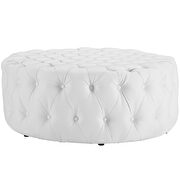 Upholstered vinyl ottoman in white additional photo 3 of 3
