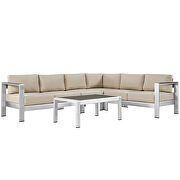 5 piece outdoor patio aluminum sectional sofa set in silver beige by Modway additional picture 7
